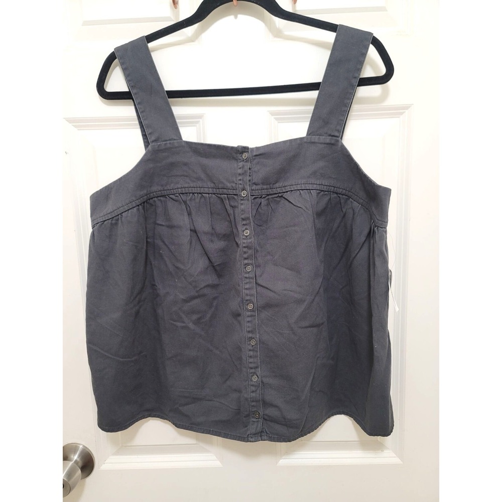 Old Navy Women's Charcoal Gray Sleeveless Button-Front Top With Smocked Back Pan